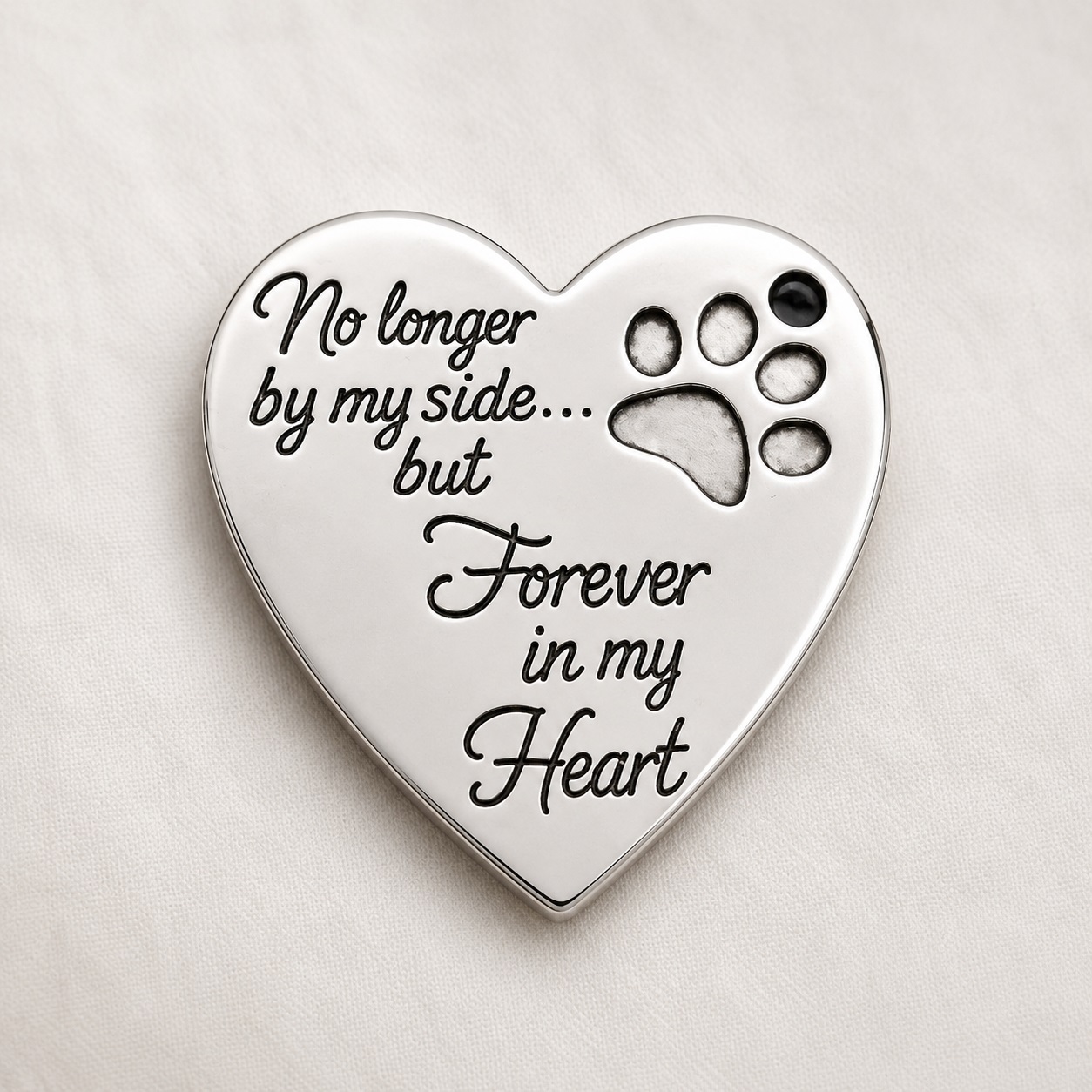 Heart Charm No longer by my side, Forever in my heart w pawprint Pet Memorial Keepsake Gift time2letgo