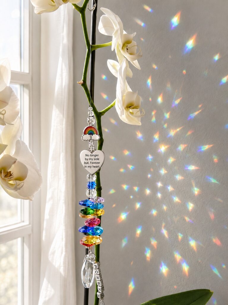 Personalised Pet Memorial Sun Catchers Rainbow Crystals Heart 2 time2letgo