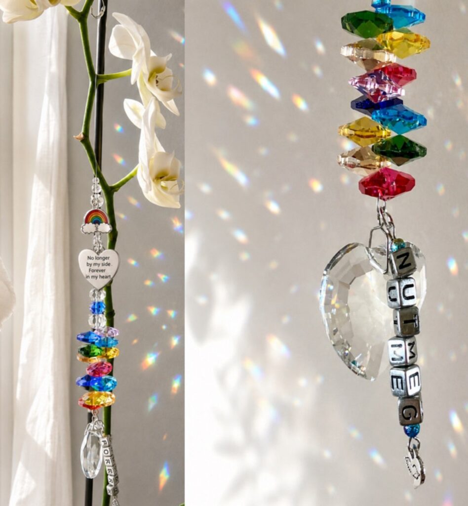 Personalised Pet Memorial Sun Catchers Rainbow Crystals by time2letgo