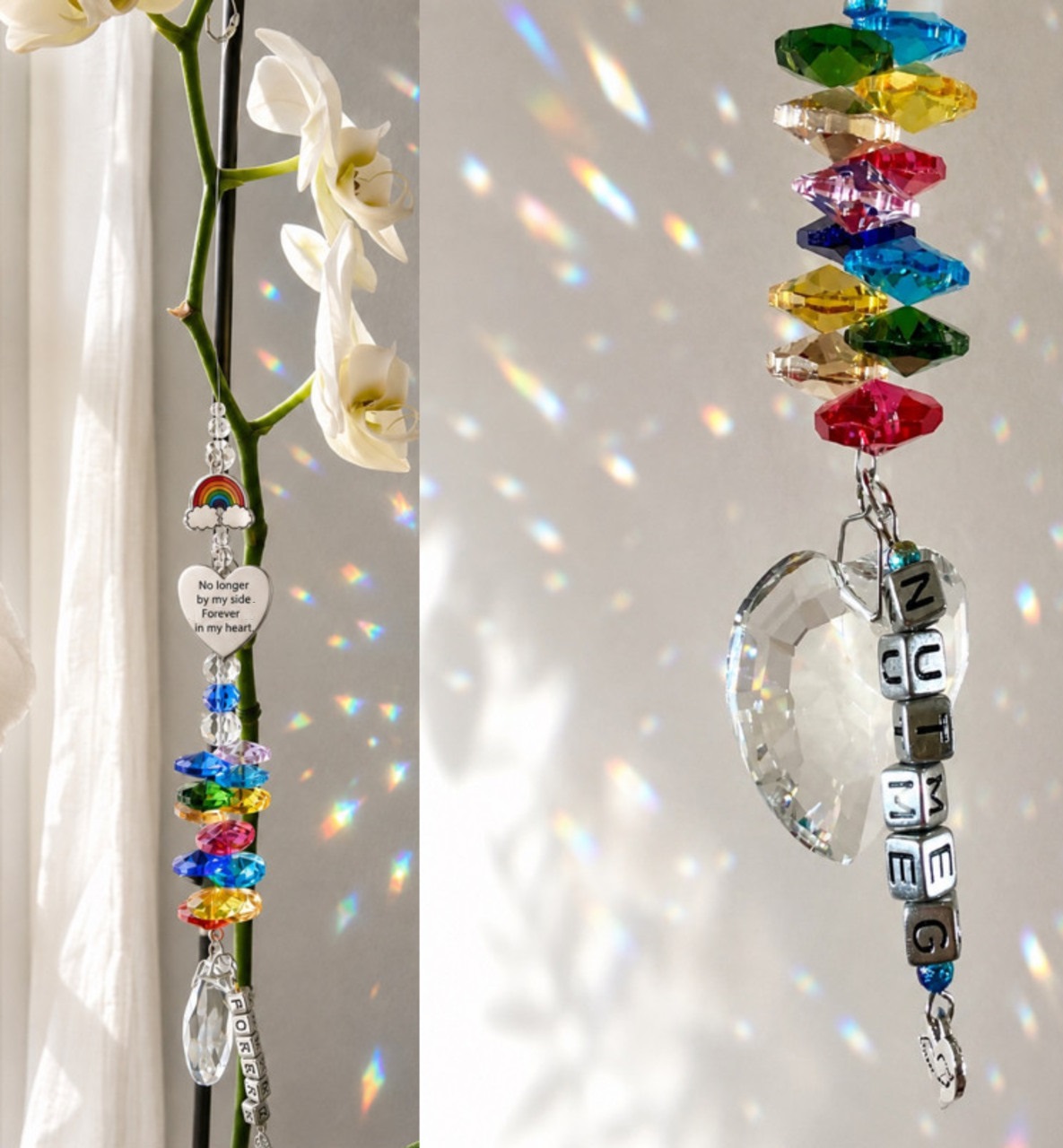 Personalised Pet Memorial Sun Catchers Rainbow Crystals by time2letgo