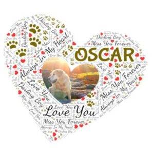 Image of a heart with wordart as an example of a pet memorial keepsake by time2letgo
