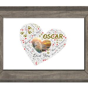 Heart Word Art Pet Memorial Frame Cuban Grey A4 Landscape